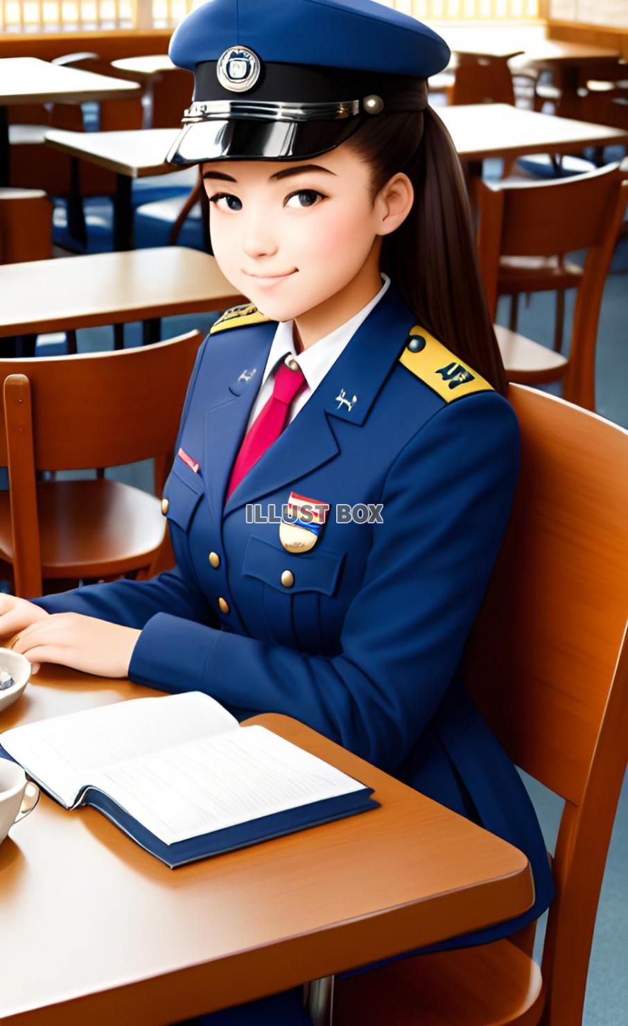 カフェの椅子に座る女子高生