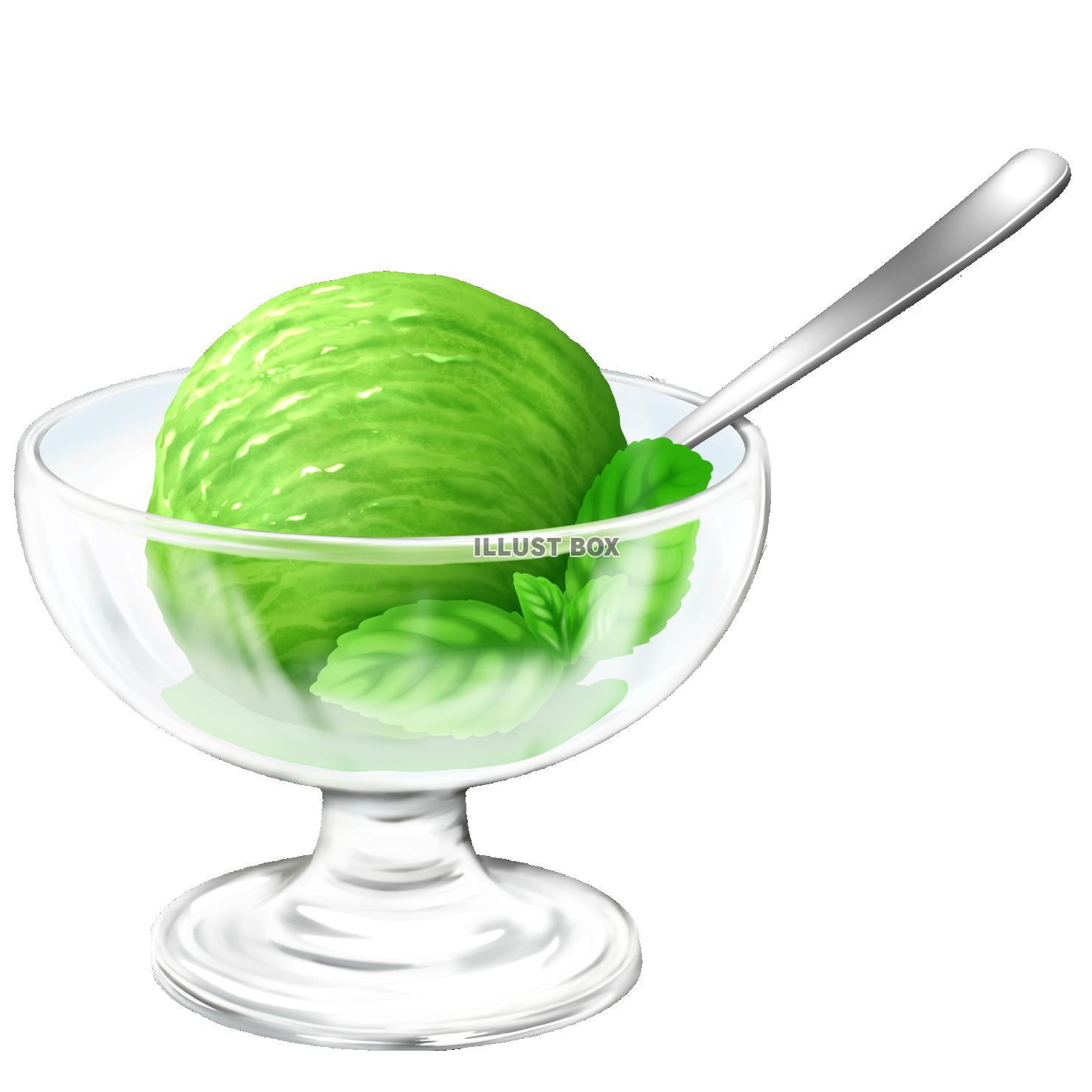 アイスクリーム ミント添え 抹茶 スプーン