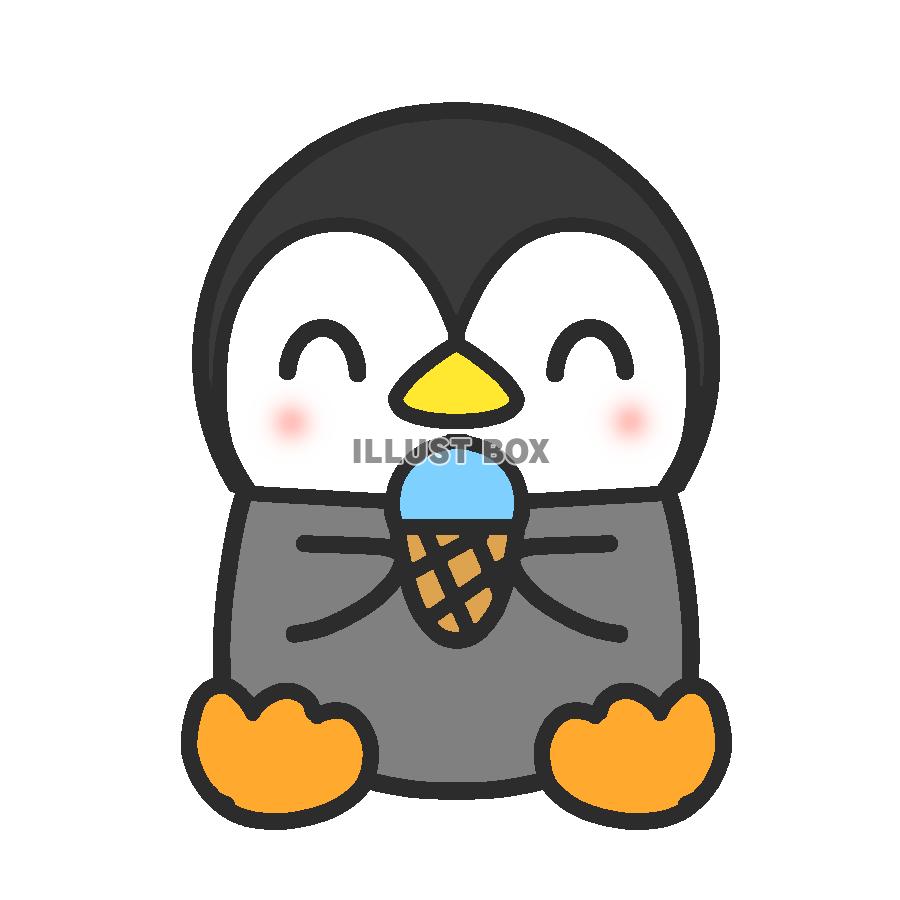 アイスクリームを食べるペンギン　透過png