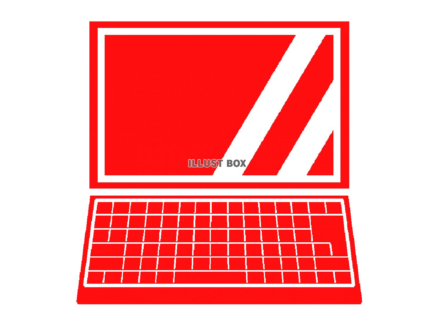 赤色モチーフのノートパソコンのシルエットアイコン