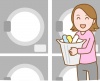 コインランドリーで洗濯物を乾かす女性