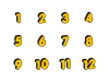黄色の丸文字の数字セット（立体文字）