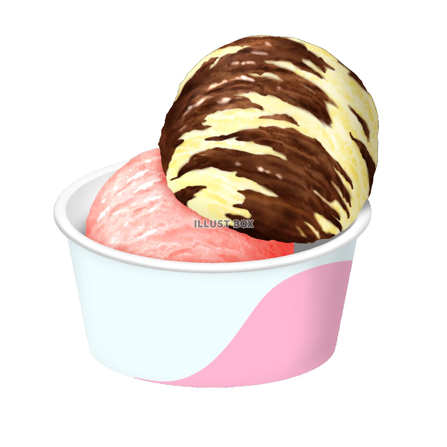 紙カップのアイスクリーム ダブル チョコとバニラのマーブルと...