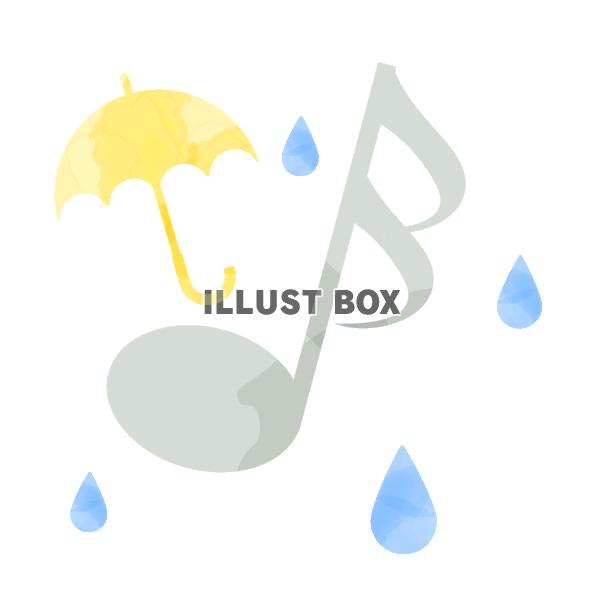 水彩風の音符と傘と雨　灰色