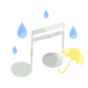 水彩風の音符と傘と雨　灰色