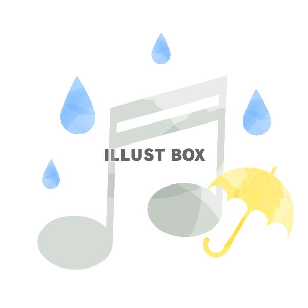 水彩風の音符と傘と雨　灰色
