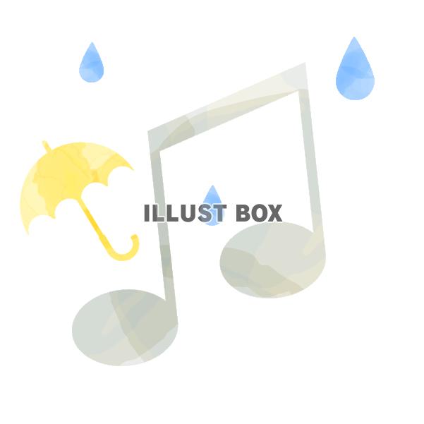 水彩風の音符と傘と雨　灰色