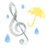 水彩風のト音記号と傘と雨　灰色