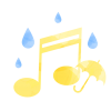 水彩風の音符と傘と雨　黄色