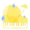 水彩風のピアノと傘と雨　黄色