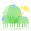 水彩風のピアノと傘と雨　緑