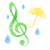 水彩風のト音記号と傘と雨　緑