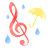 水彩風のト音記号と傘と雨　ピンク