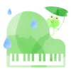 水彩風のピアノと蛙と雨　緑