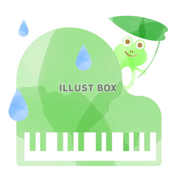 水彩風のピアノと蛙と雨　緑
