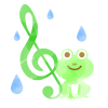 水彩風のト音記号と蛙と雨　緑