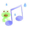 水彩風の音符と蛙と雨　青