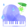水彩風のピアノと蛙と雨　青