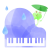 水彩風のピアノと蛙と雨　青