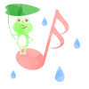 水彩風の音符と蛙と雨　ピンク