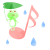 水彩風の音符と蛙と雨　ピンク