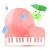 水彩風のピアノと蛙と雨　ピンク
