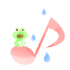 水彩風の音符と蛙と雨　ピンク