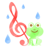 水彩風のト音記号と蛙と雨　ピンク