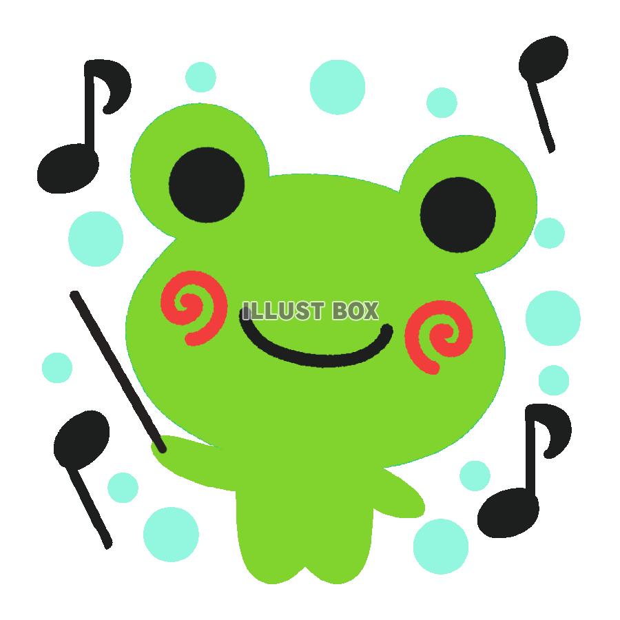 指揮棒を持ったカエルと音符　透過png