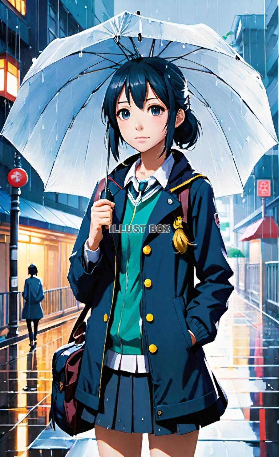 梅雨　雨の日に傘をさして登下校する女子高生