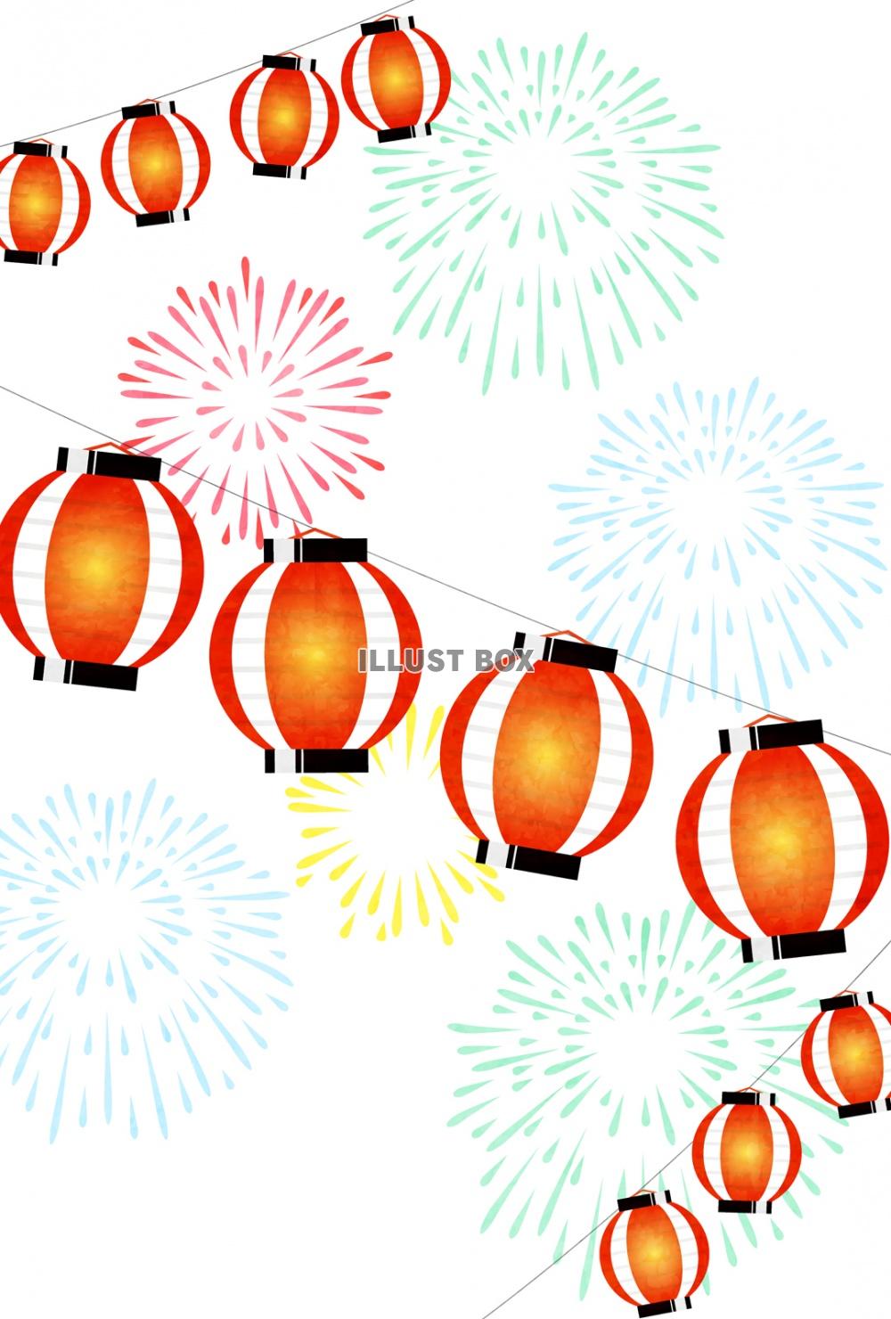 花火と提灯の夏祭りはがきタテ