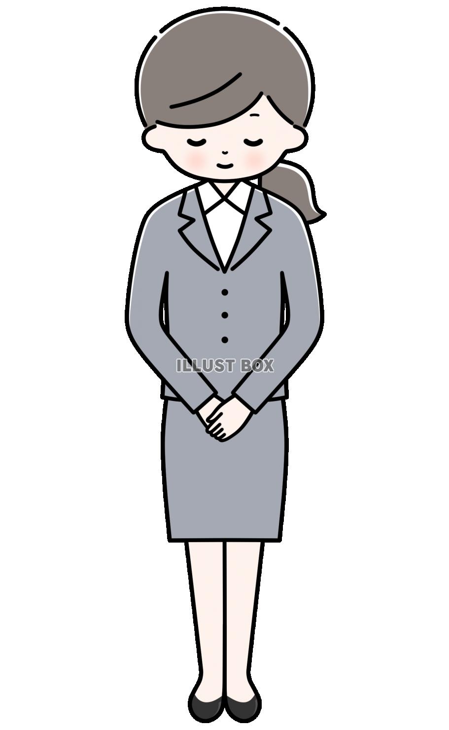 【お辞儀をする女性】１（全身）透過png