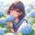 アジサイと女子高生　イラスト