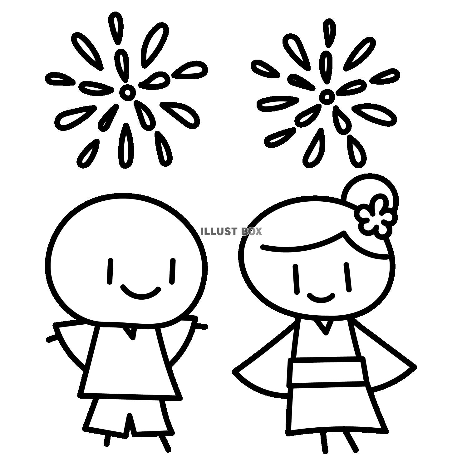 夏祭りの人物　浴衣　甚平　花火