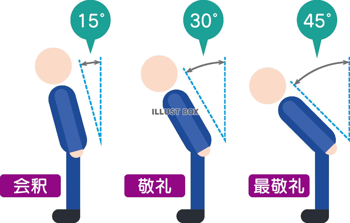 ビジネスマナーお辞儀の角度の解説　カラー