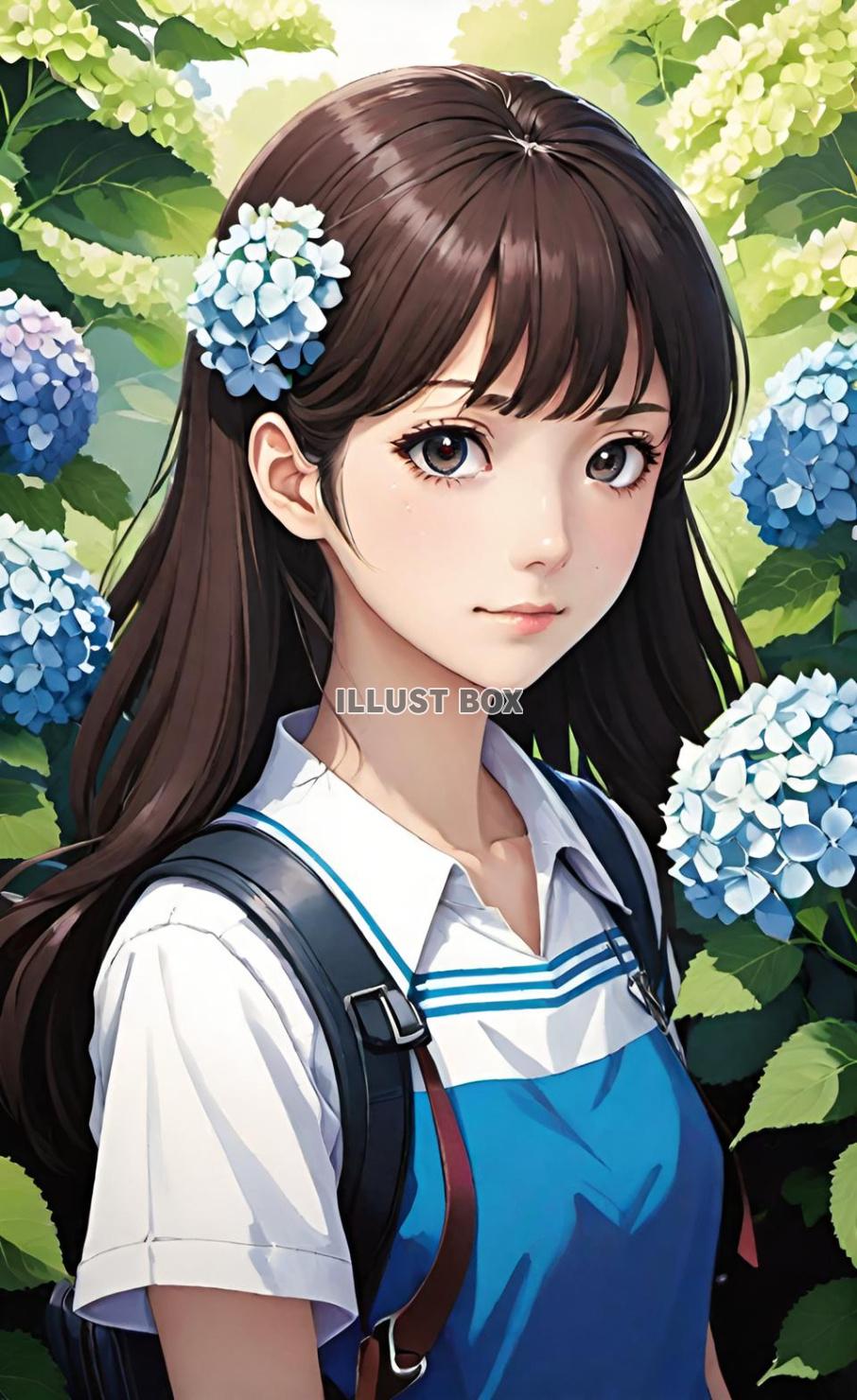 アジサイと女子高生　イラスト