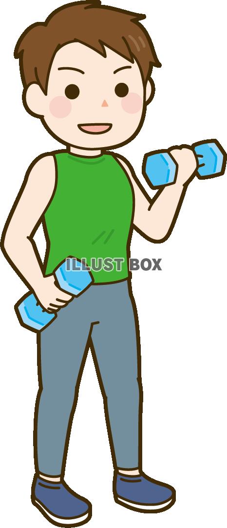ダンベルで筋トレをする男性