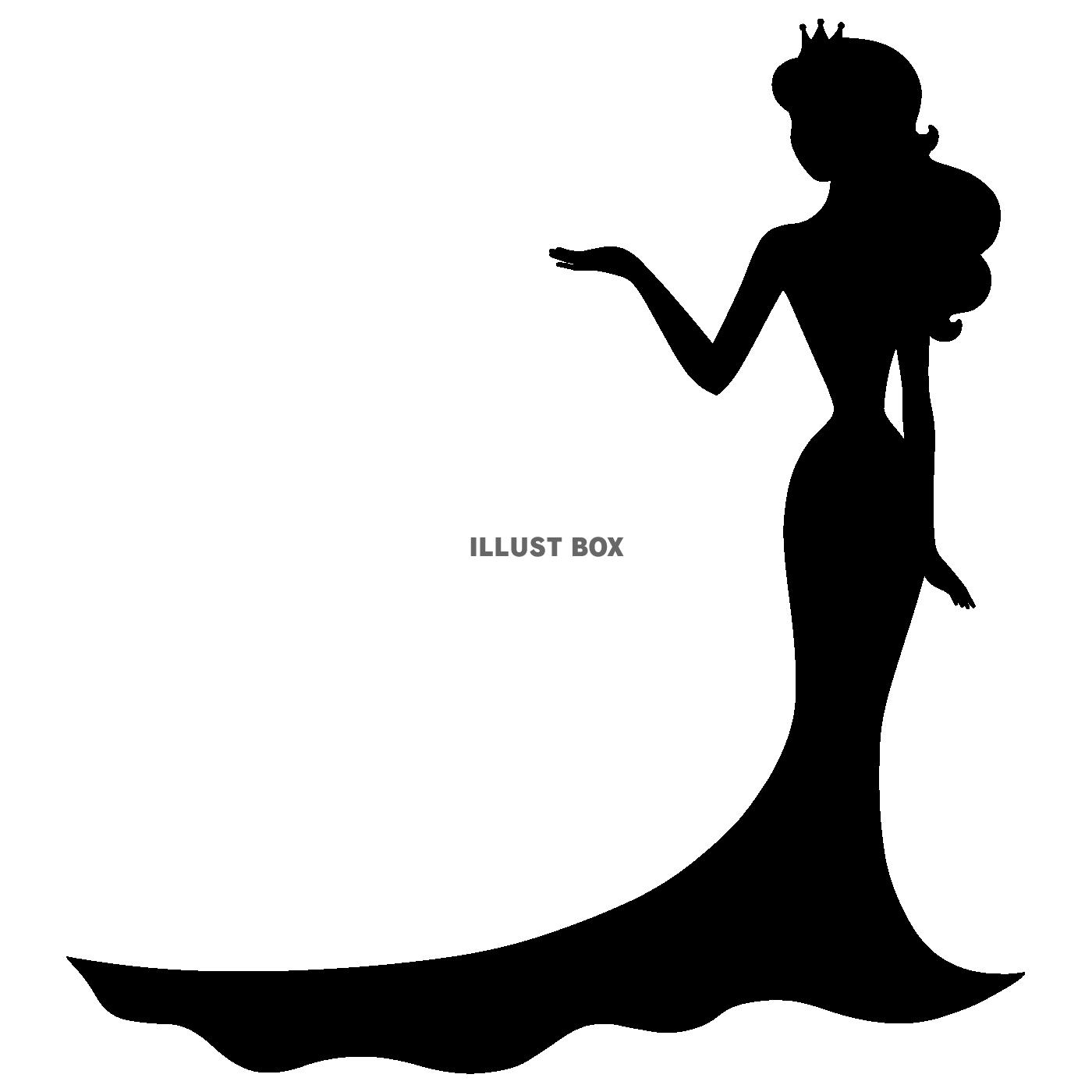 【女性シルエット　ロングドレス】黒色　透過png