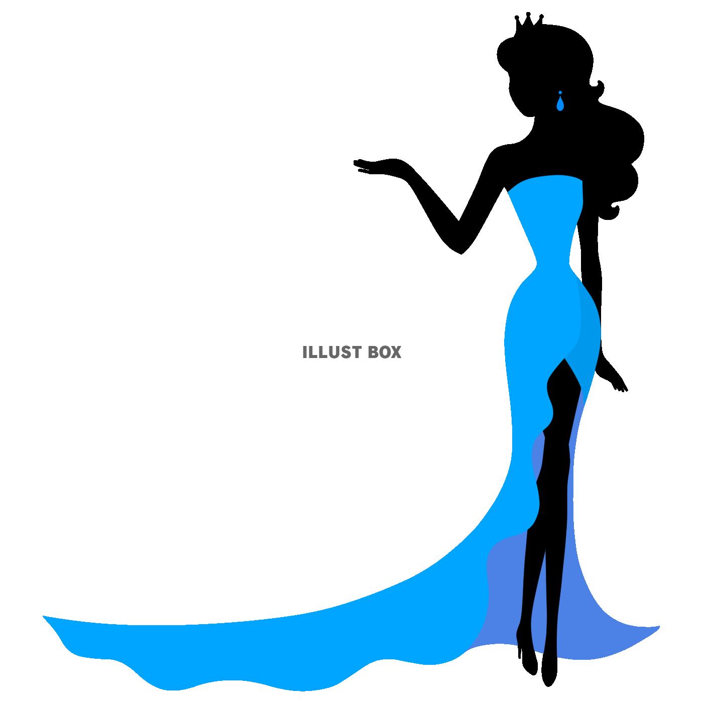 【女性シルエット　ロングドレス】水色　透過png