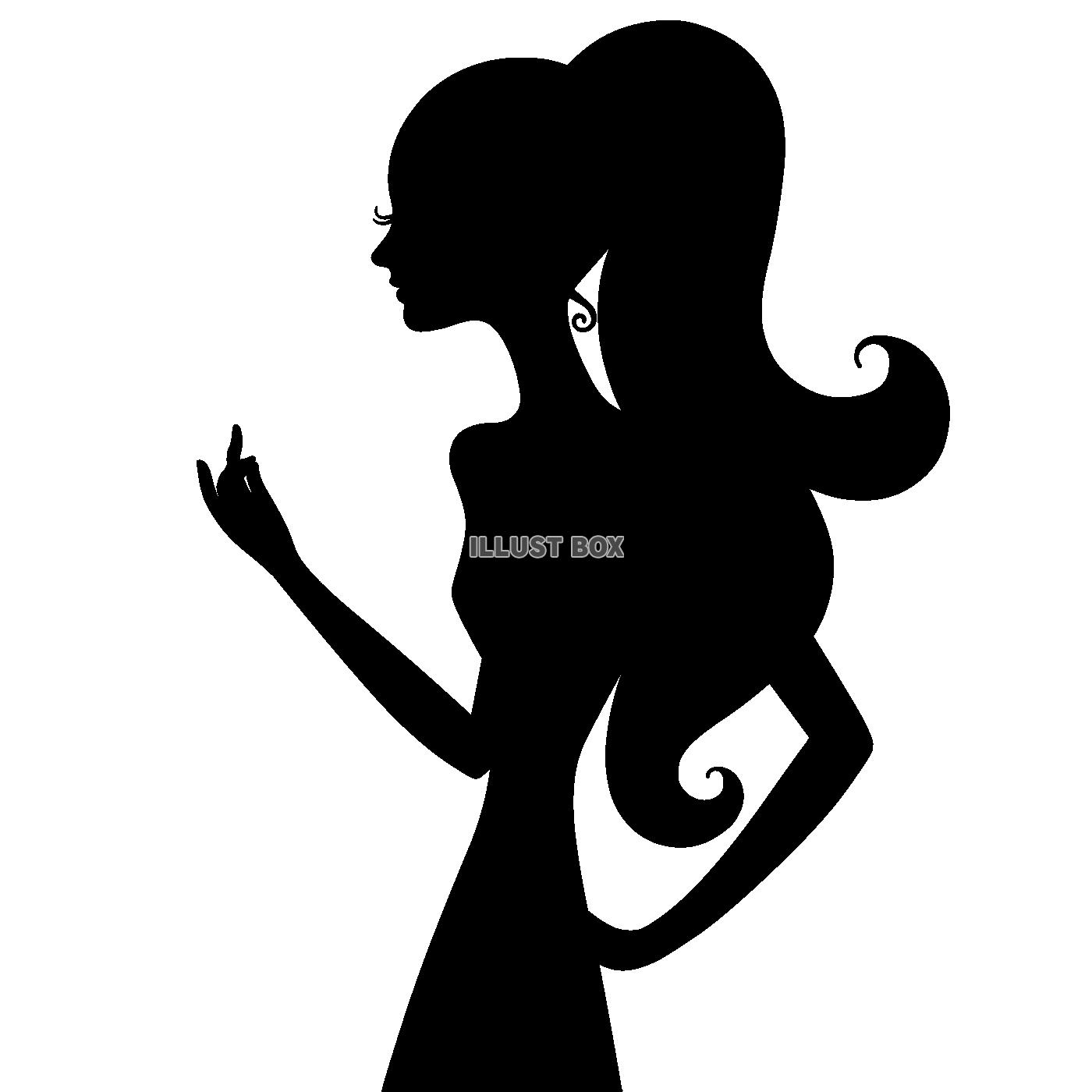 【ポニーテールの女性　シルエット】２　黒色　透過png
