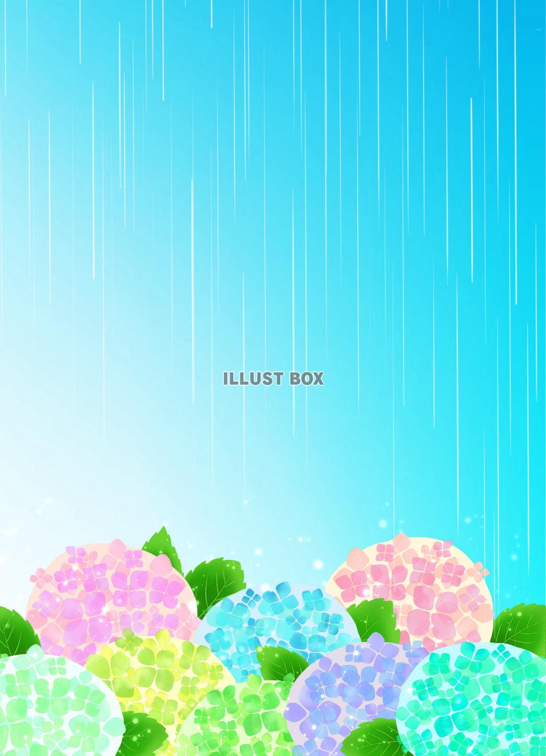 かわいい水彩のあじさい 雨降り背景②