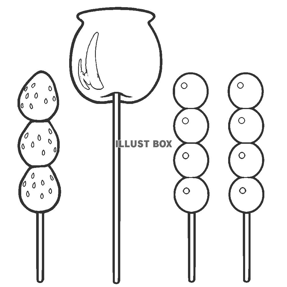 いちごあめ　りんごあめ　ぶどうあめの線画