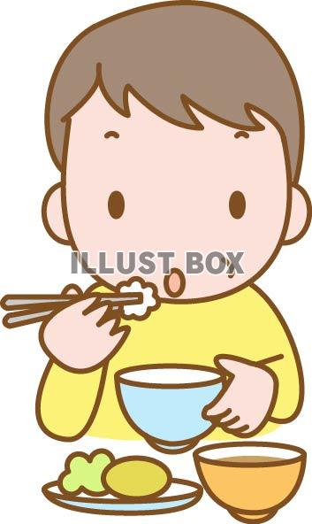 介護のイラスト、食事をする高齢者