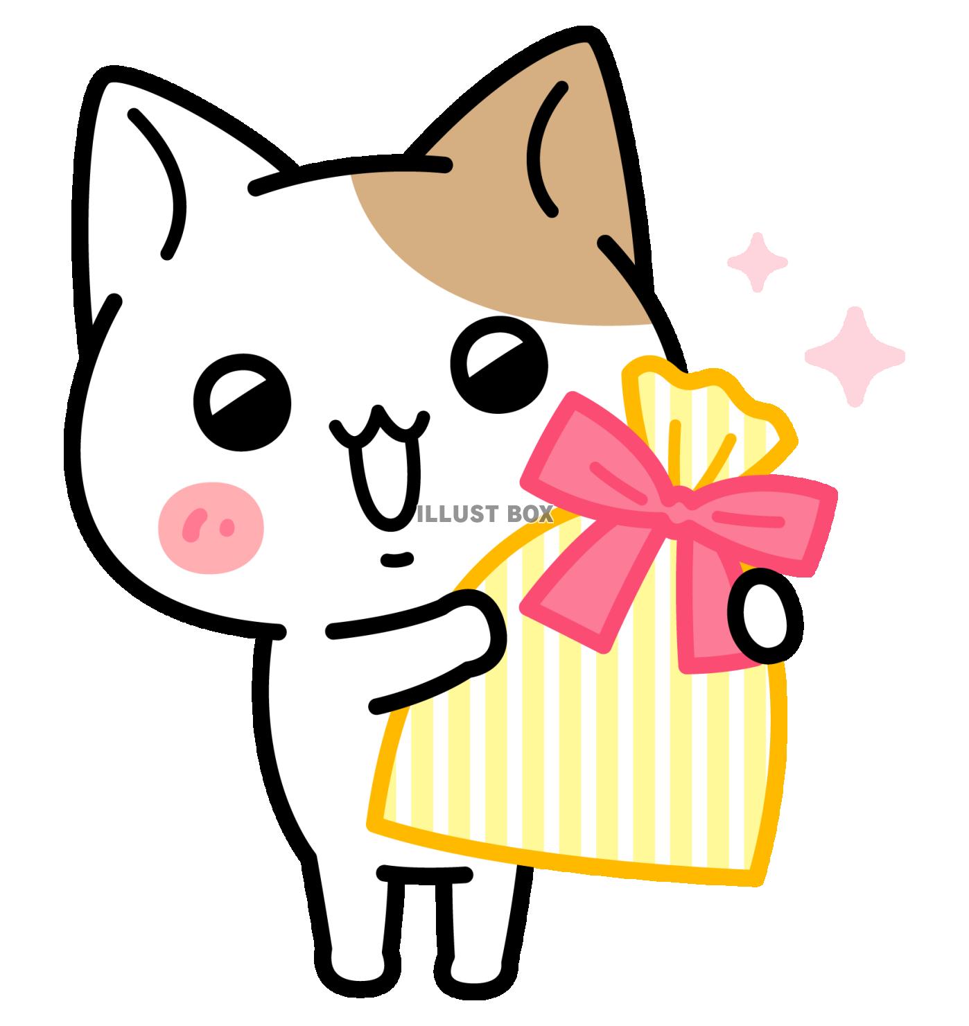 プレゼントの包みを抱えるにゃんこ2