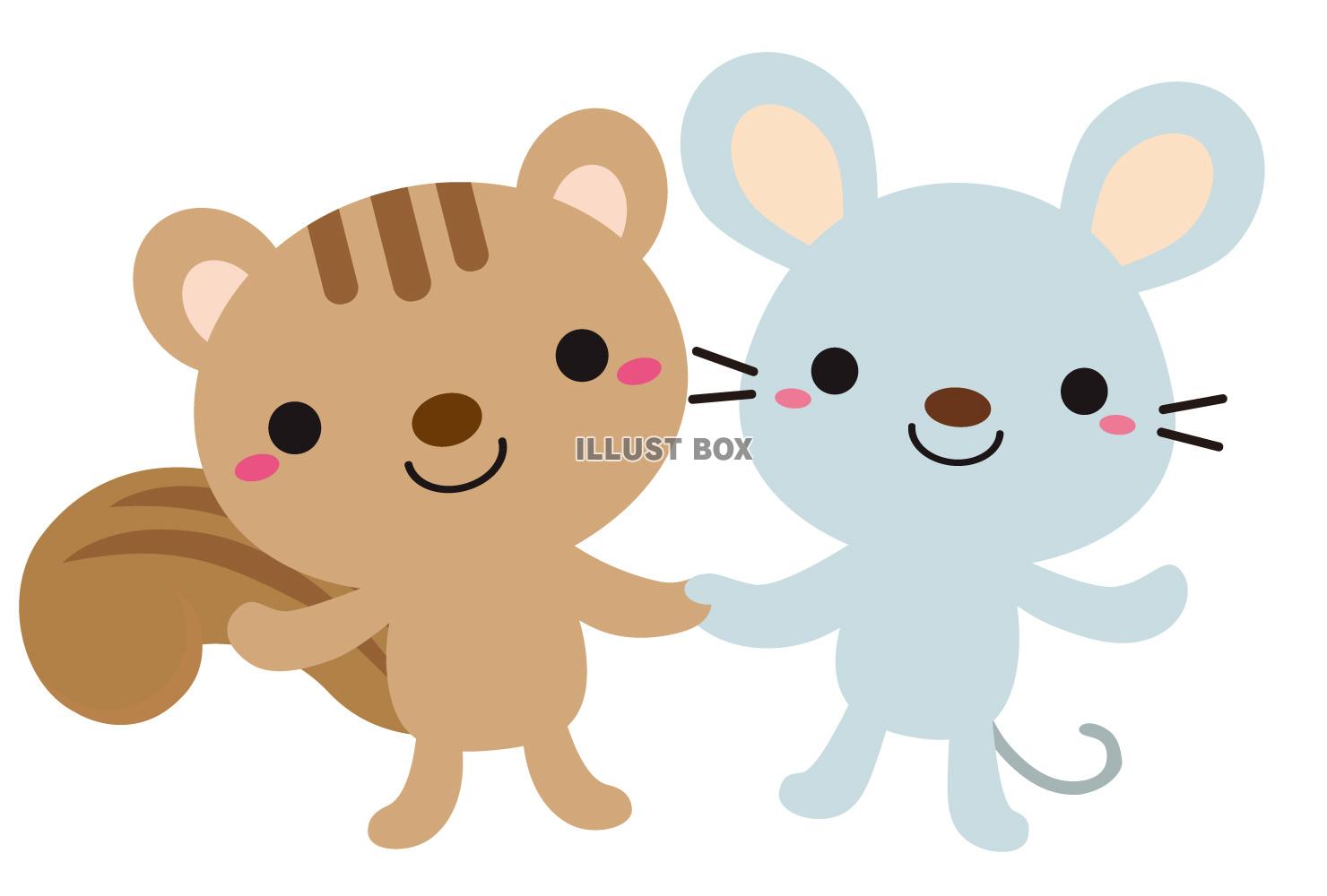 リスとねずみのなかよし手つなぎイラスト