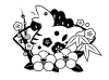 扇に松竹梅と椿の巳年アイコン白黒