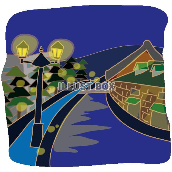 夜の小樽運河の風景