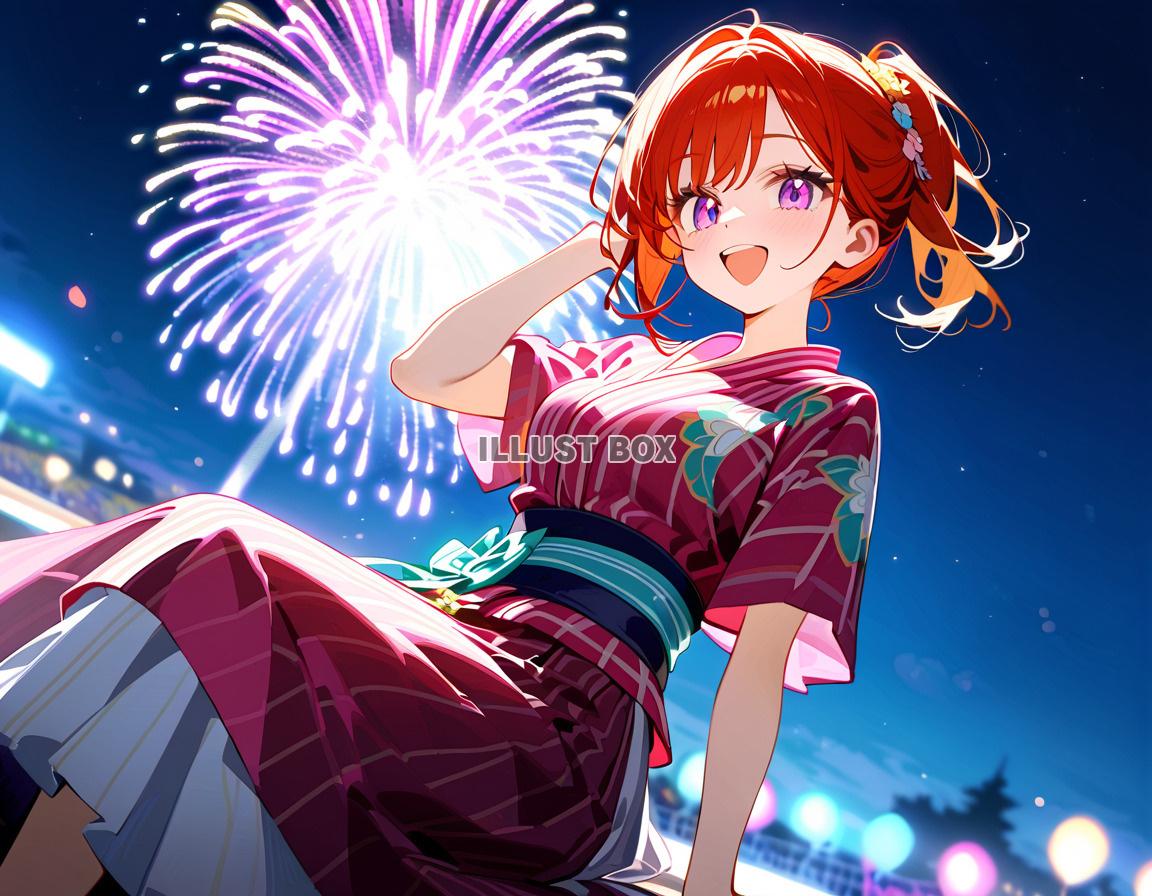 女子高生　夏休みに花火　イラスト