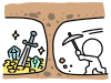 宝物を求めて穴を掘る棒人間