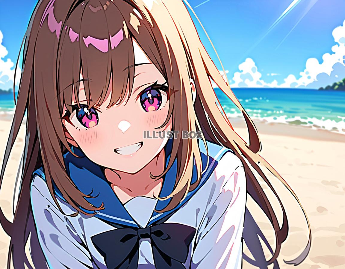 女子高生　イラスト　夏休みに海水浴